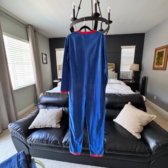 Superman Adult Pajamas Large Blue Red Fleece Costume DC Comics Sleepwear - Picture 4 of 6